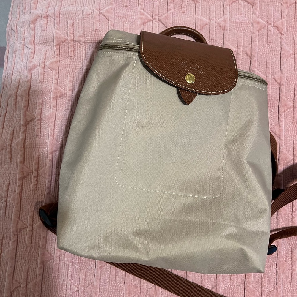 Longchamp Cream and Brown Backpack